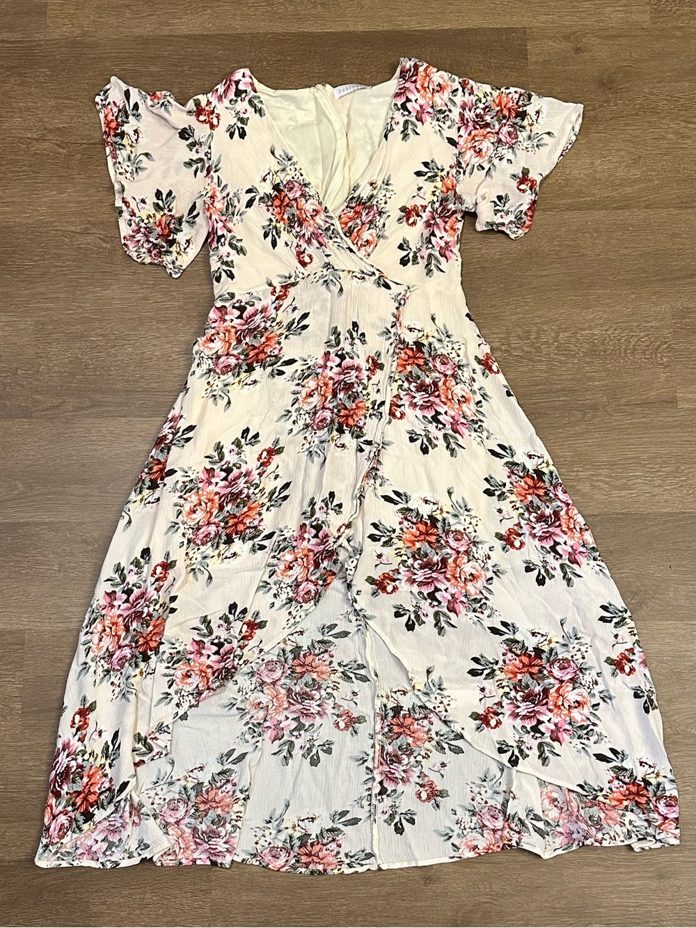 Vintage floral cream high-low dress